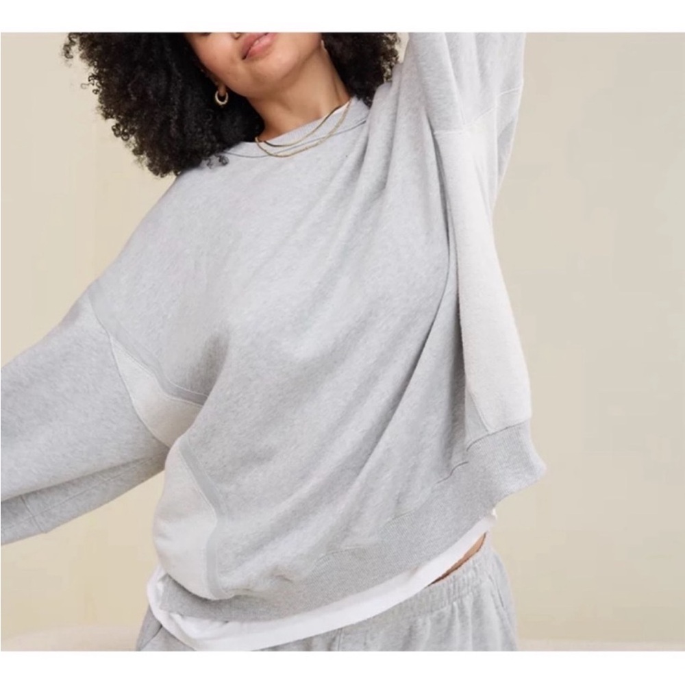 AERIE Women’s Keep It Light Crew Sweatshirt Heather Gray Large AMERICAN EAGLE